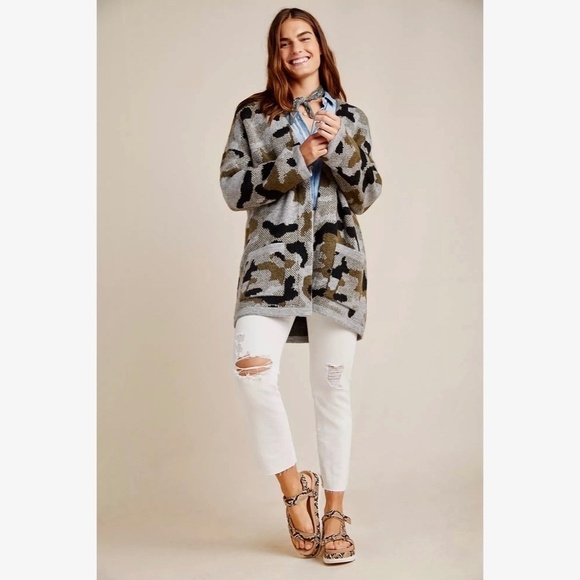 ANTHROPOLOGIE Vero Camo Cardigan Sweater Camouflage Pockets Gorpcore X-Small - Picture 5 of 15
